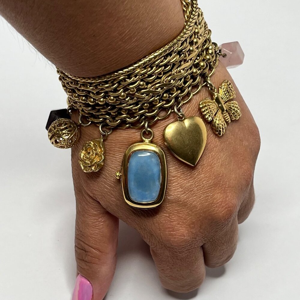 Rare Vintage Betsy Johnson Multi-Chain Gold-Tone Charms Bracelet with Watch - Picture 2 of 8